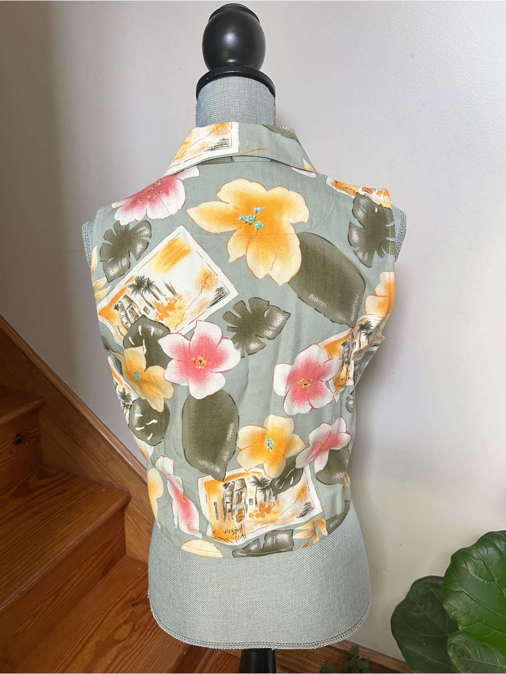 Jaclyn Smith Sage Floral Tie-Front Camisole with Yellow & Pink Flowers - Picture 3 of 3